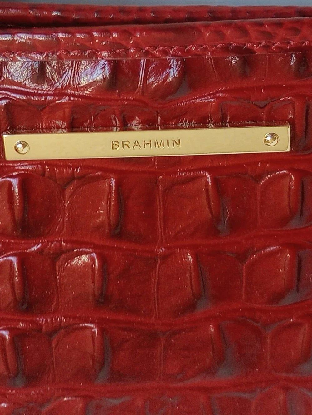Brahmin Red Mini Asher Crocodile Embossed Leather Crossbody Satchel Purse